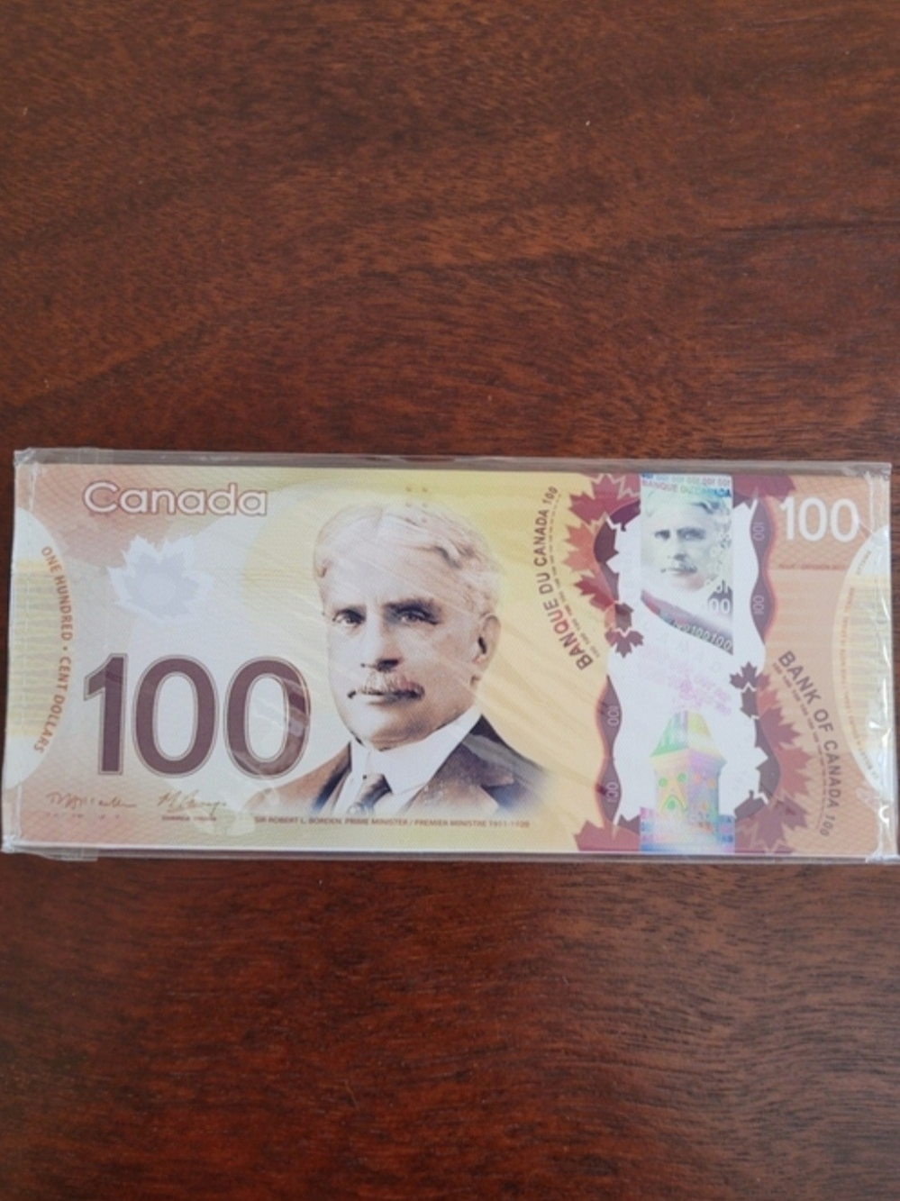 New Canada 100 Sir Robert Laird Borden Money Bifold Canvas Wallet